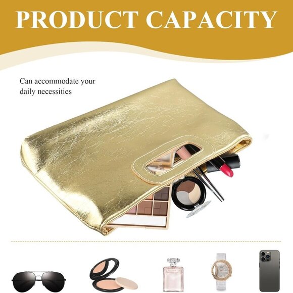 Gold Clutch Purses for Women Evening Bag with Detachable Chain Prom Wedding - Picture 3 of 7
